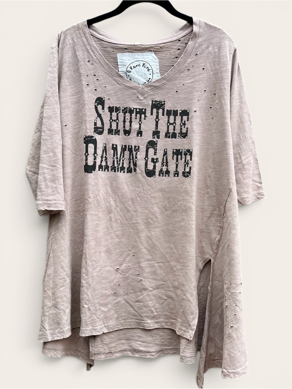 Shut The Damn Gate Distressed Oversized Boho Tee Tunic A Rare Bird